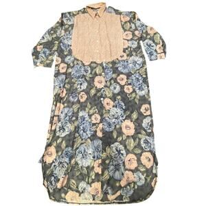 Wendy Dagworthy Vintage Floral Maxi Shirt Dress Rare 80s British Designer size S